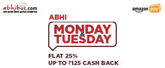 Abhi Monday & Tuesday - Upto Rs.125 Cash Back using Amazon Pay Abhi Monday & Tuesday - Upto Rs.125 Cash Back using Amazon Pay