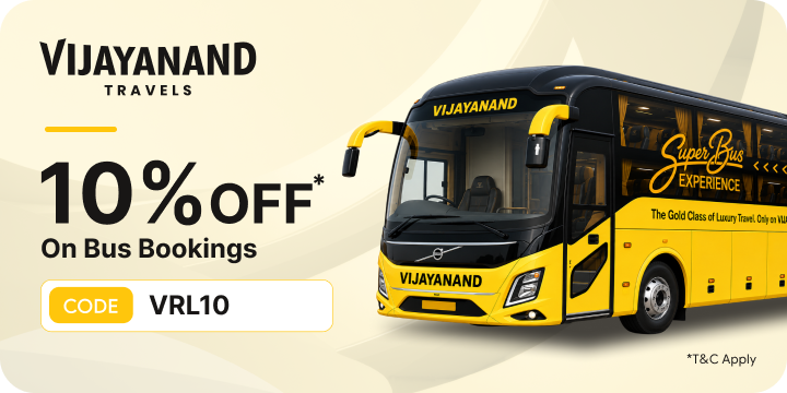 Get 10% OFF Up to Rs.100 on Vijayanand Travels Private Limited Bus Bookings