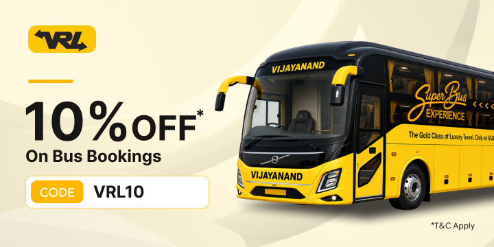 Get 10% OFF Up to Rs.100 on VRL Bus Bookings