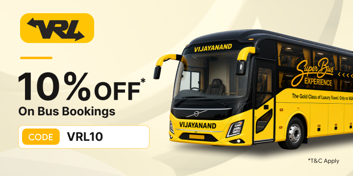 Get 10% OFF Up to Rs.100 on VRL Bus Bookings