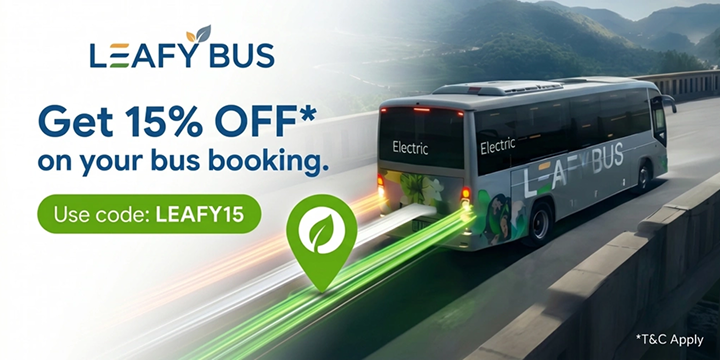 Get 15% OFF on Leafy Bus Bookings