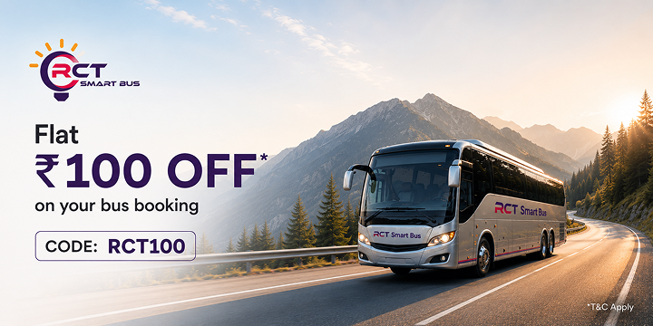 Get Flat ₹100 OFF on RCT Smart Bus Bookings Get Flat ₹100 OFF on RCT Smart Bus Bookings