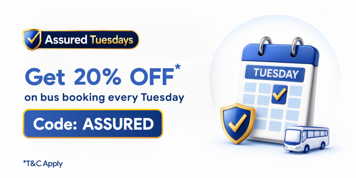 Get 20% OFF Up To Rs.250 + 20% Cashback Up To Rs.250 on Bus Bookings Get 20% OFF Up To Rs.250 + 20% Cashback Up To Rs.250 on Bus Bookings