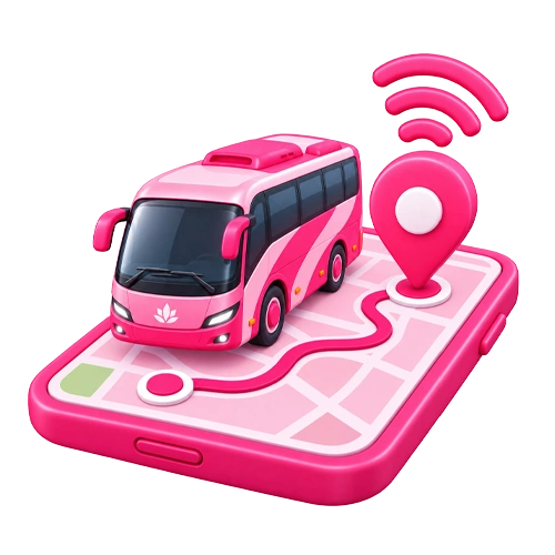 Illustration of a bus being tracked live on a map