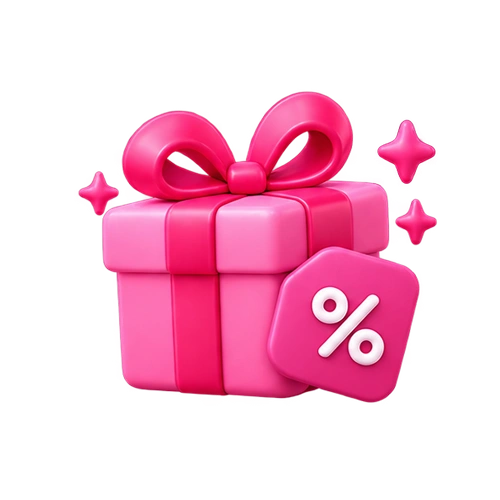 Illustration of a gift box marked with a discount tag